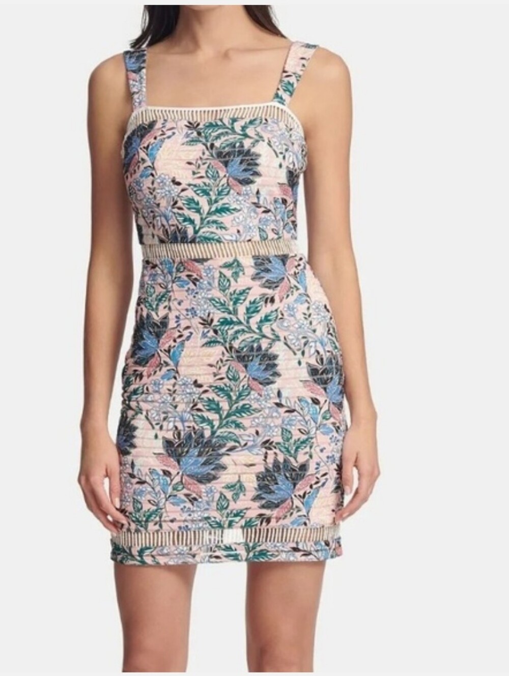 GUESS Los Angeles Floral Shadow Bodycon Dress - Color Blush - Beads Sz 10 EUC - Picture 3 of 14